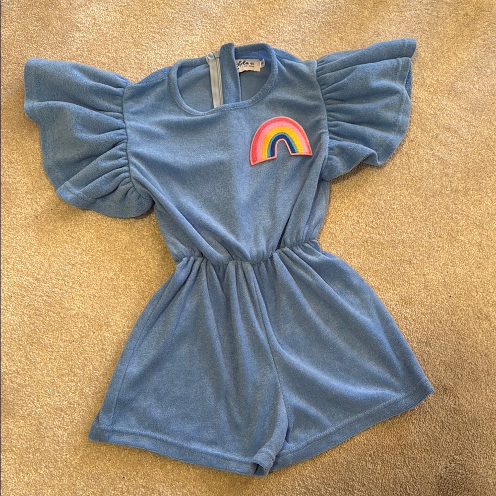 Lola + The Boys Blue Jumpsuit with Ruffled Sleeves